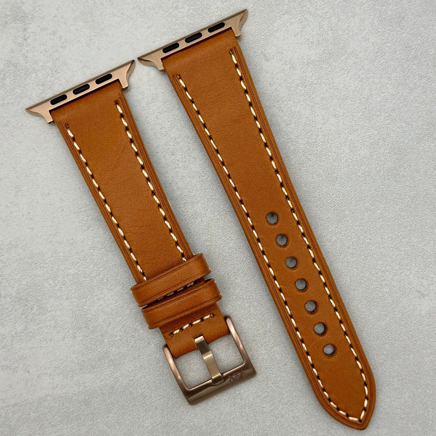 The Venice: Caramel Tan Italian Vegetable Tanned Leather Apple Watch Strap