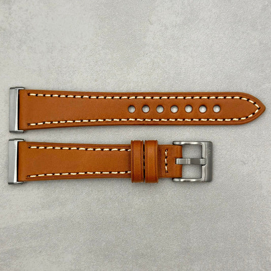 The Venice: Caramel Tan Italian Vegetable Tanned Leather Fitbit Sense/Versa Watch Strap