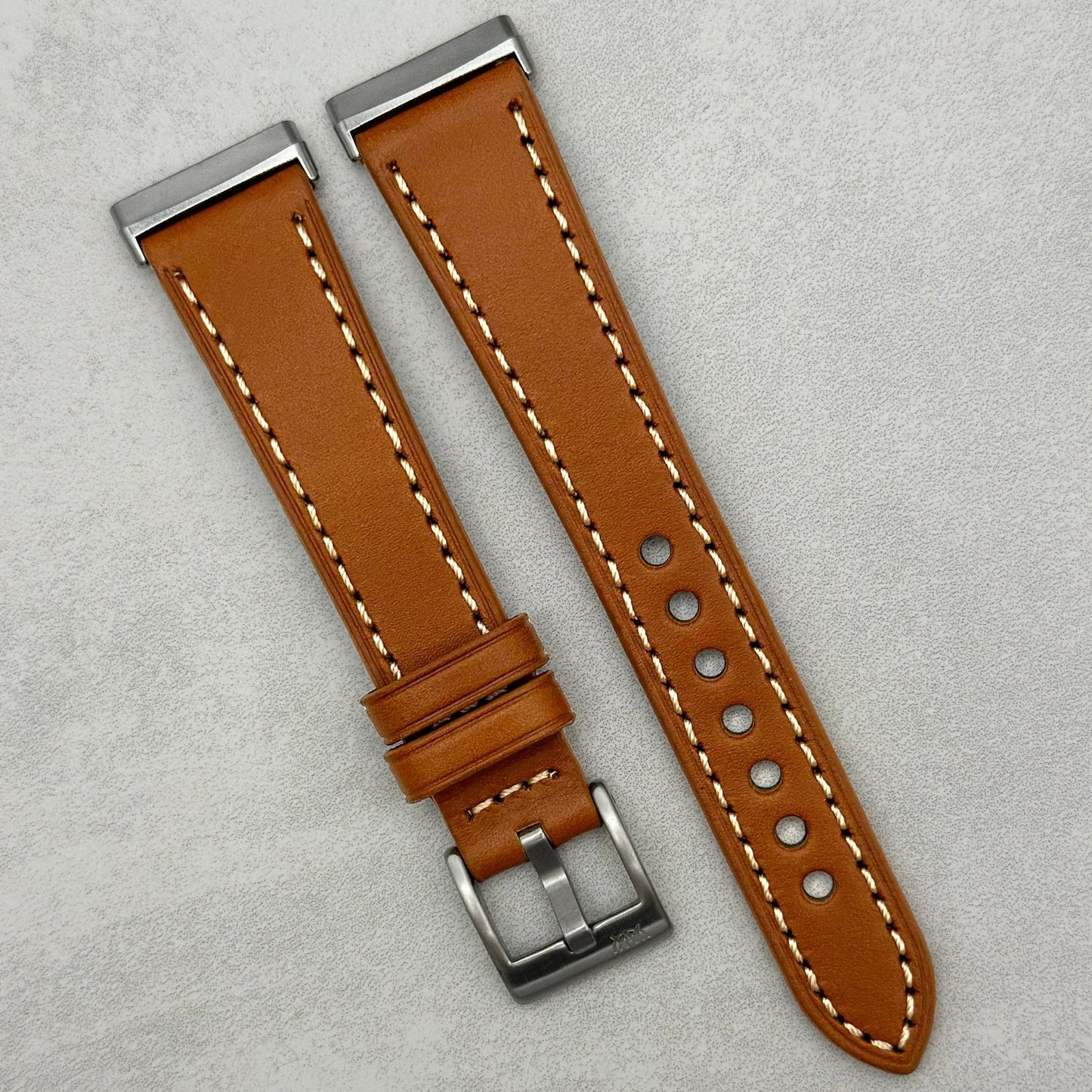 The Venice: Caramel Tan Italian Vegetable Tanned Leather Fitbit Sense/Versa Watch Strap