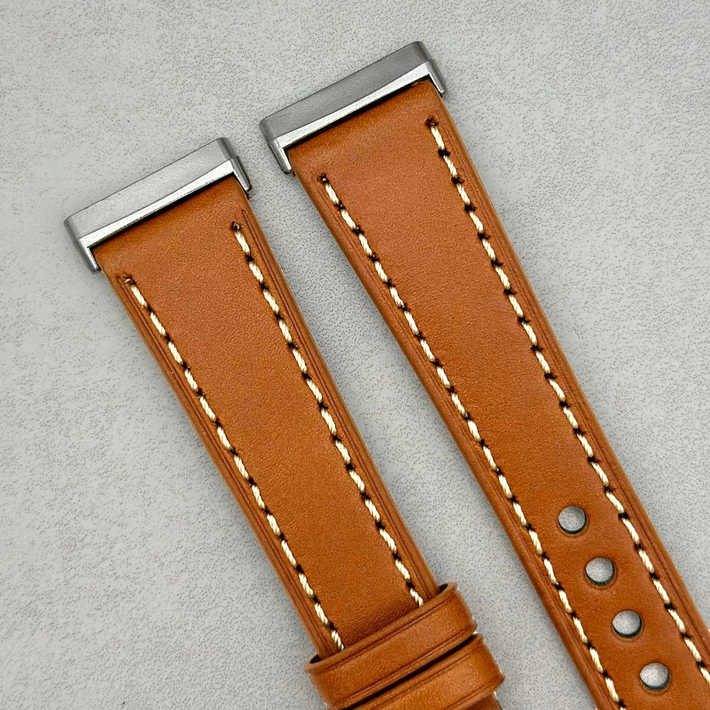 The Venice: Caramel Tan Italian Vegetable Tanned Leather Fitbit Sense/Versa Watch Strap