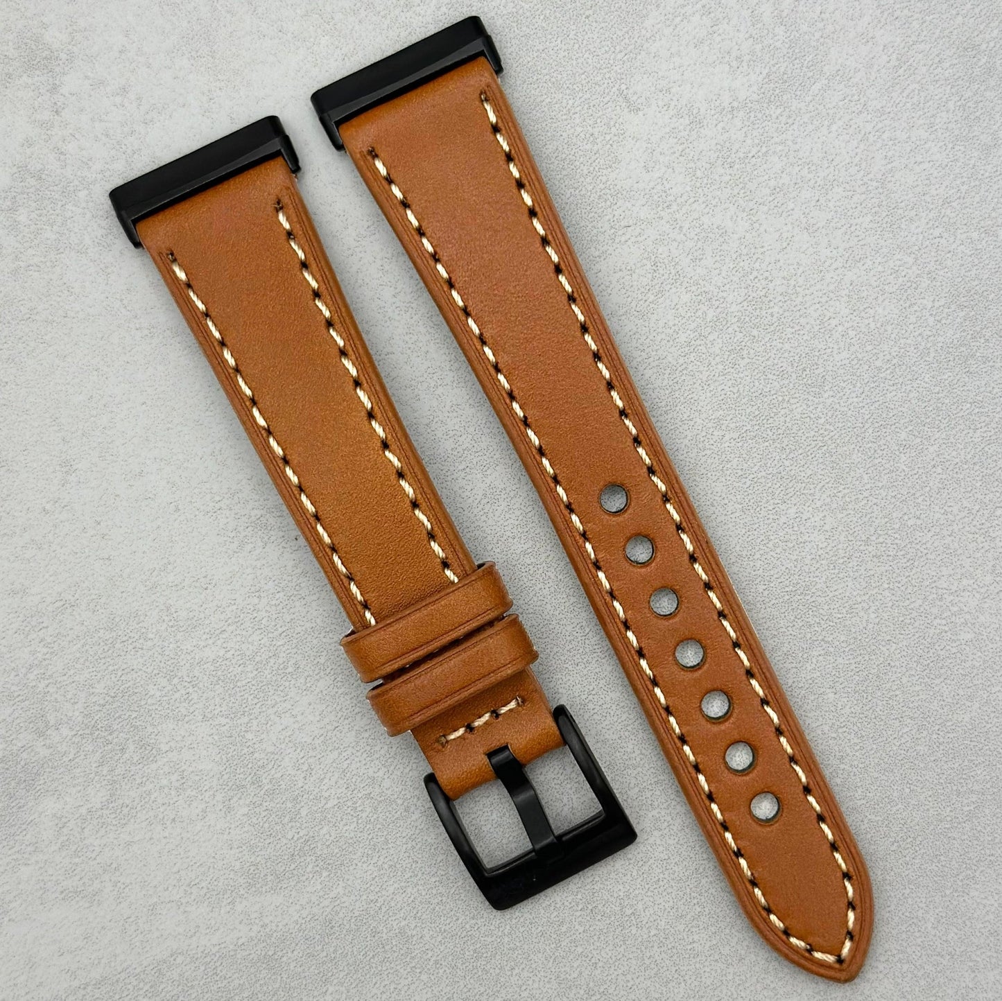The Venice: Caramel Tan Italian Vegetable Tanned Leather Fitbit Sense/Versa Watch Strap