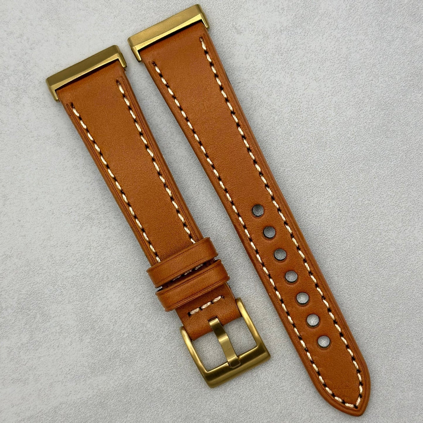 The Venice: Caramel Tan Italian Vegetable Tanned Leather Fitbit Sense/Versa Watch Strap