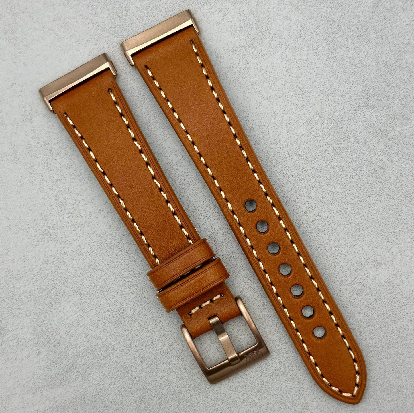 The Venice: Caramel Tan Italian Vegetable Tanned Leather Fitbit Sense/Versa Watch Strap