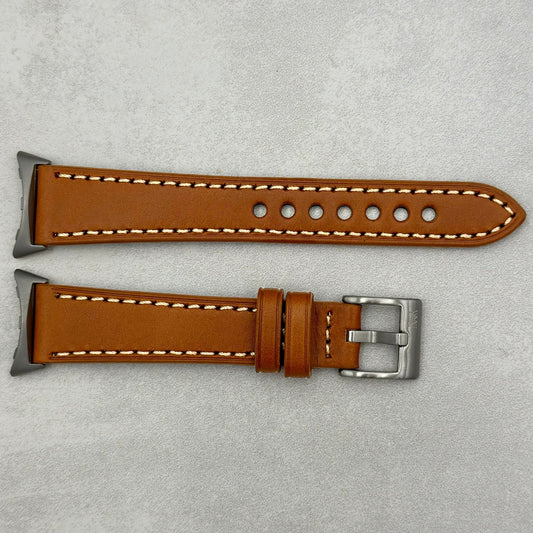 The Venice: Caramel Tan Italian Vegetable Tanned Leather Google Pixel Watch Strap