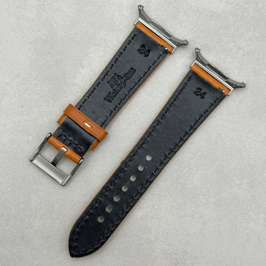 The Venice: Caramel Tan Italian Vegetable Tanned Leather Samsung Galaxy Watch Ultra Strap - Watch And Strap