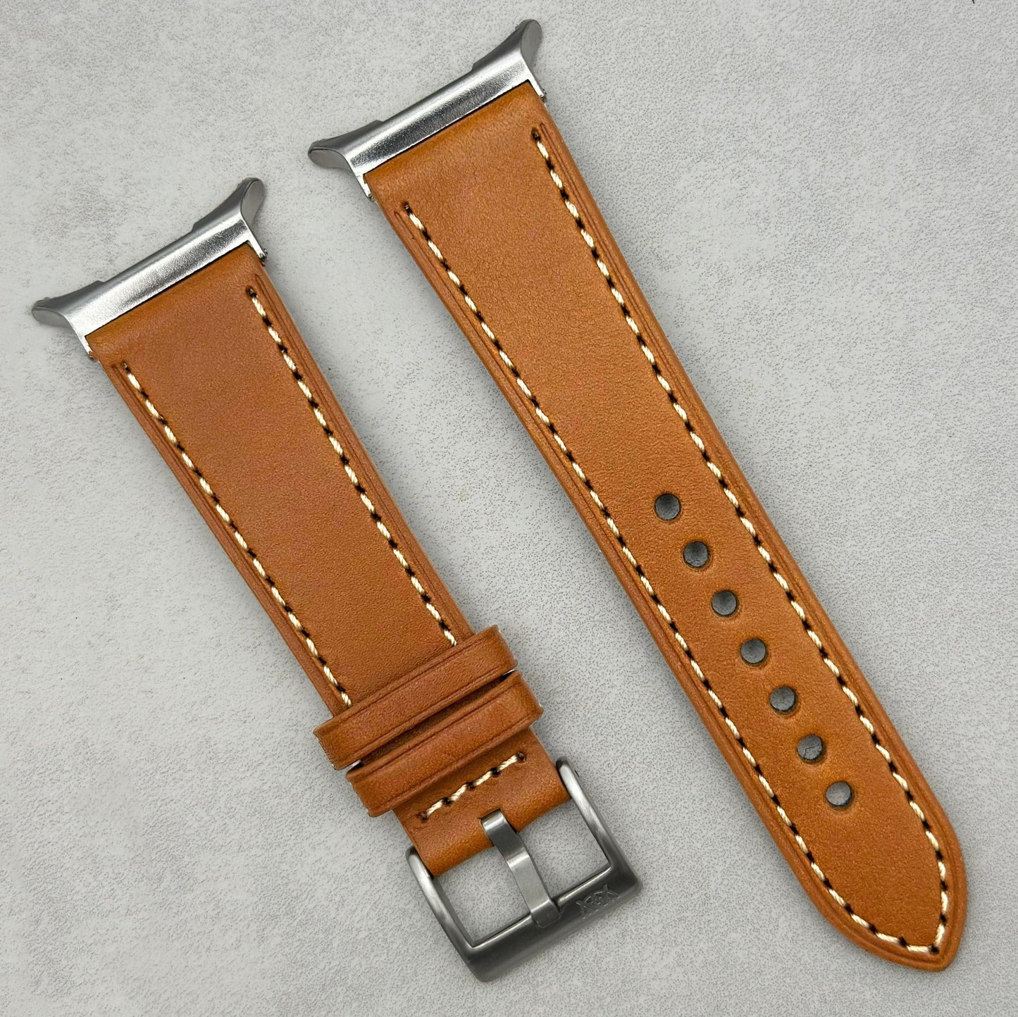 The Venice: Caramel Tan Italian Vegetable Tanned Leather Samsung Galaxy Watch Ultra Strap - Watch And Strap