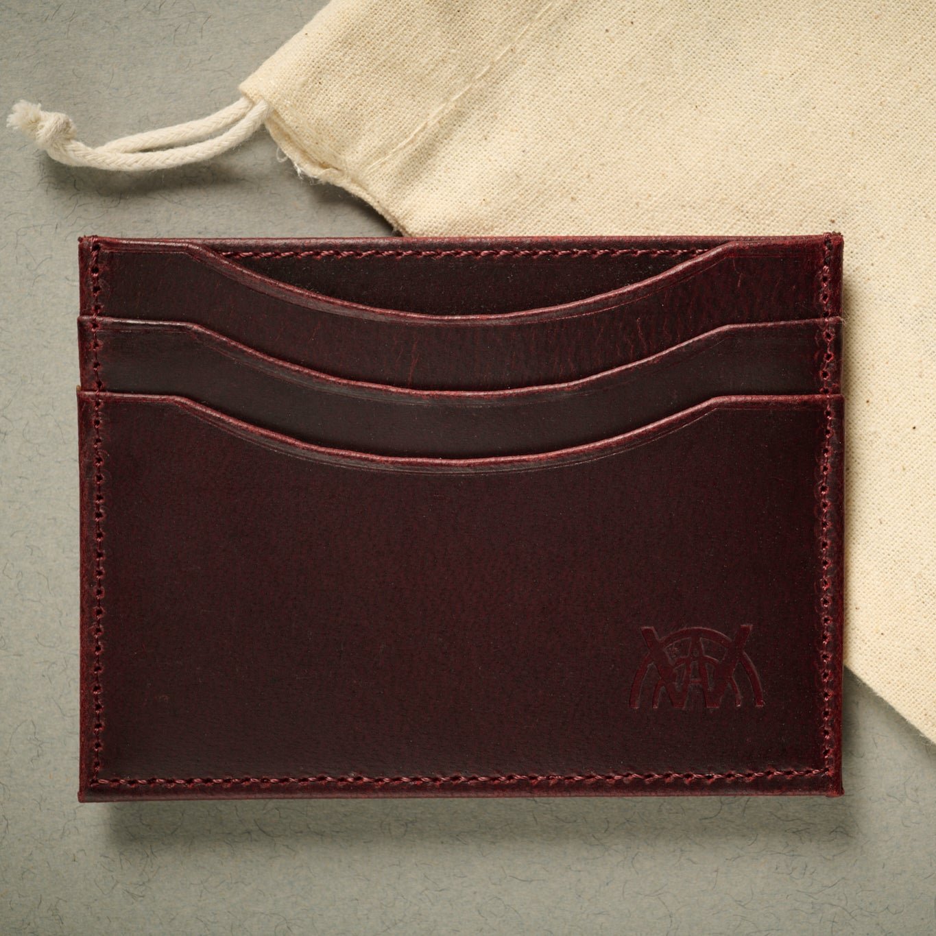 Berlin Burgundy Full Grain Leather RFID Blocking Card Case. 5 Card Slots.