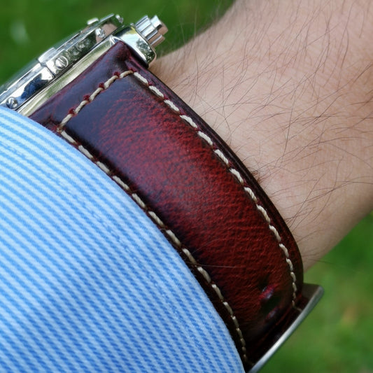 The Berlin: Cracked Burgundy Padded Leather Watch Strap