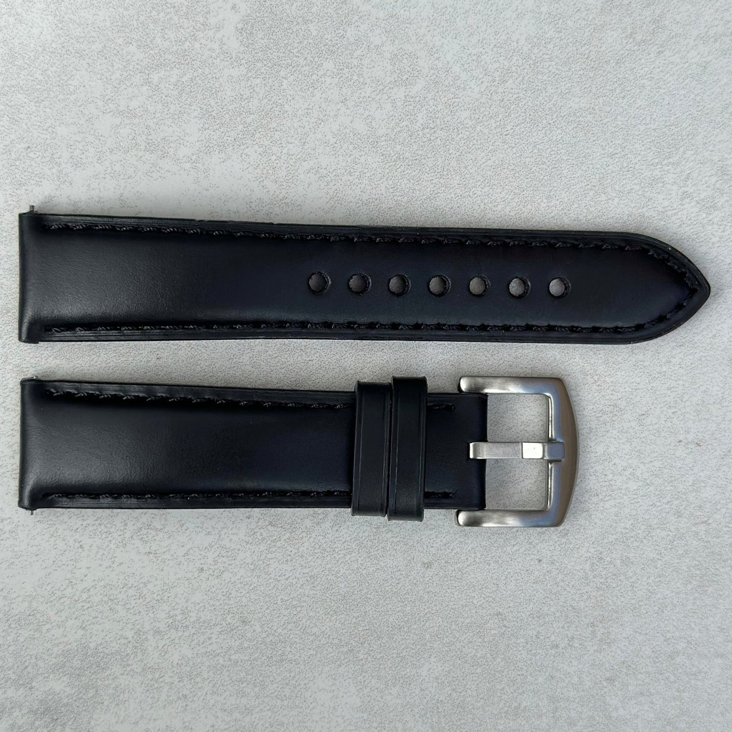 Athens jet black full grain leather watch strap. Padded leather watch strap. 18mm, 20mm, 22mm, 24mm. Watch And Strap.