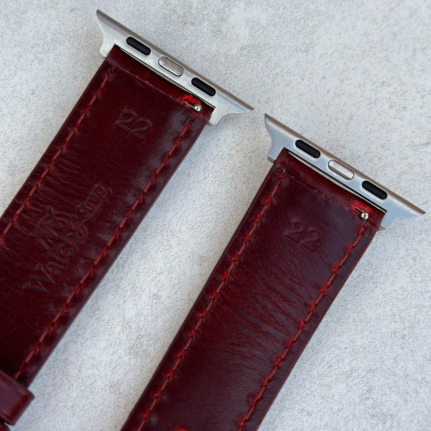 Athens red full grain leather Apple Watch strap. Watch And Strap