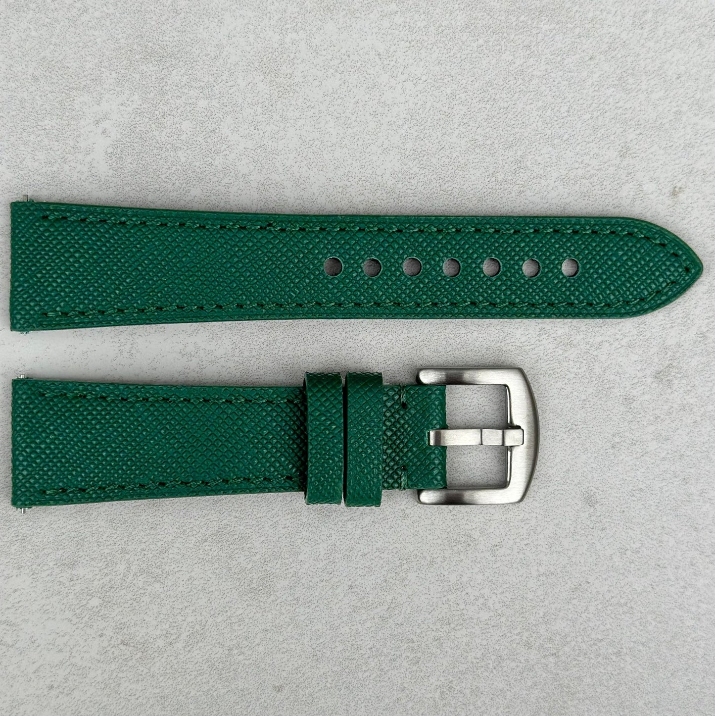 Florence emerald green Saffiano leather watch strap. 18mm, 20mm, 22mm, 24mm. Watch And Strap.
