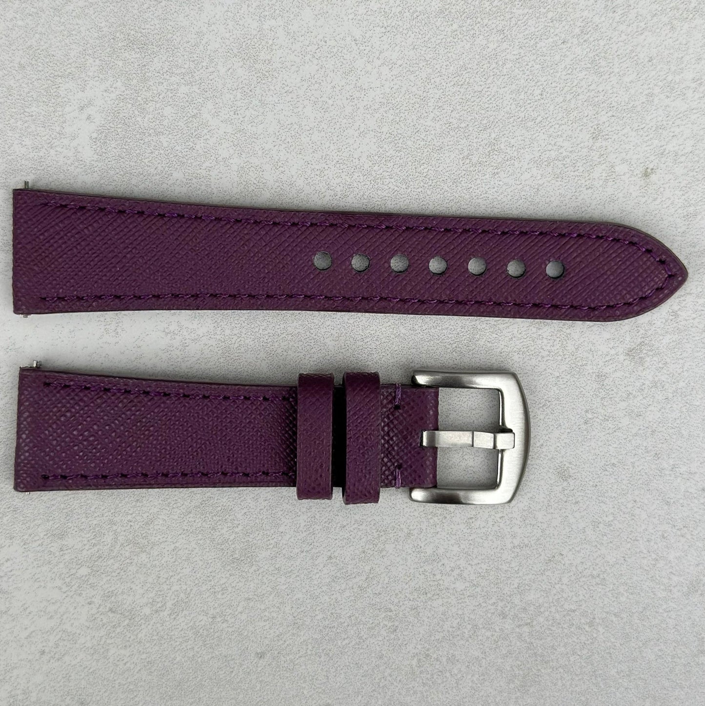 Florence Royal purple Saffiano leather watch strap. 18mm, 20mm, 22mm, 24mm. Watch And Strap.