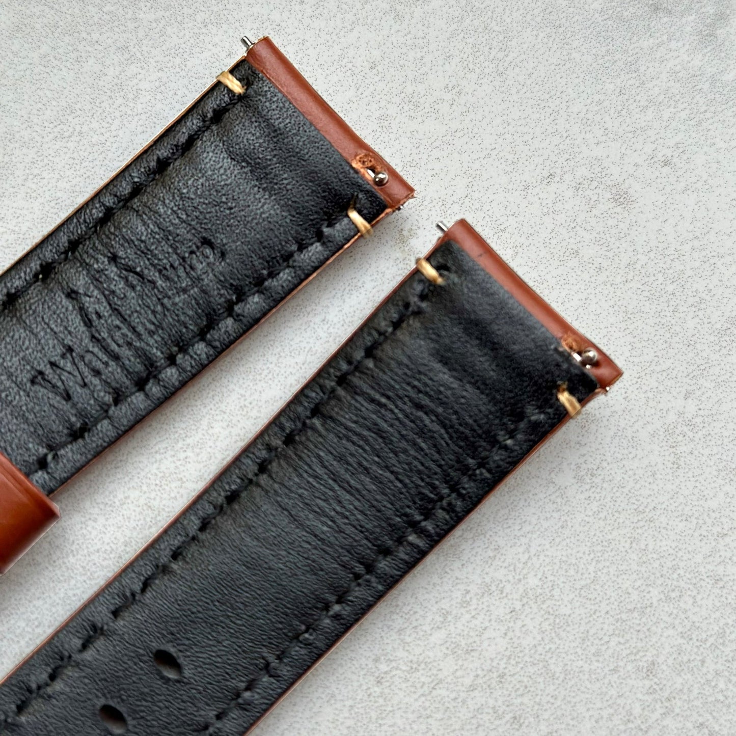 Quick release pins on the Oslo brown full grain leather watch strap. Watch And Strap