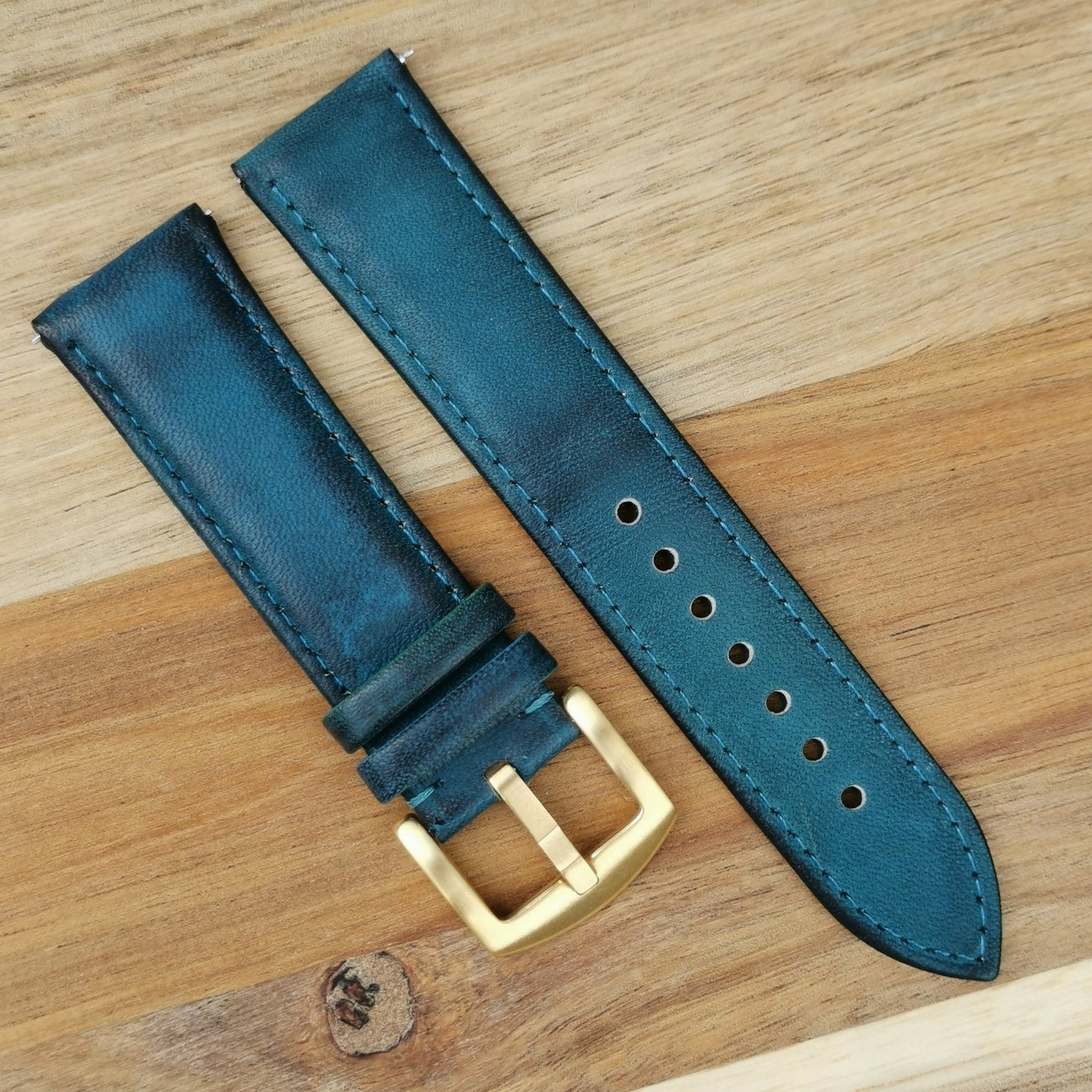 The Milan: Matured Blue Padded Leather Watch Strap - watchandstrapco