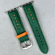 Le Mans: Green and Orange Leather Racing Apple Watch Strap