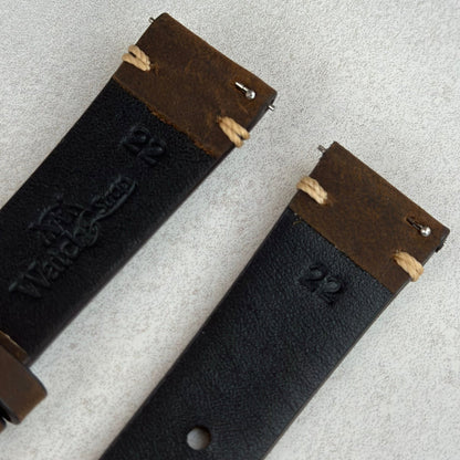 Quick release pins on the Madrid full grain leather watch strap. Horse leather. Watch And Strap.