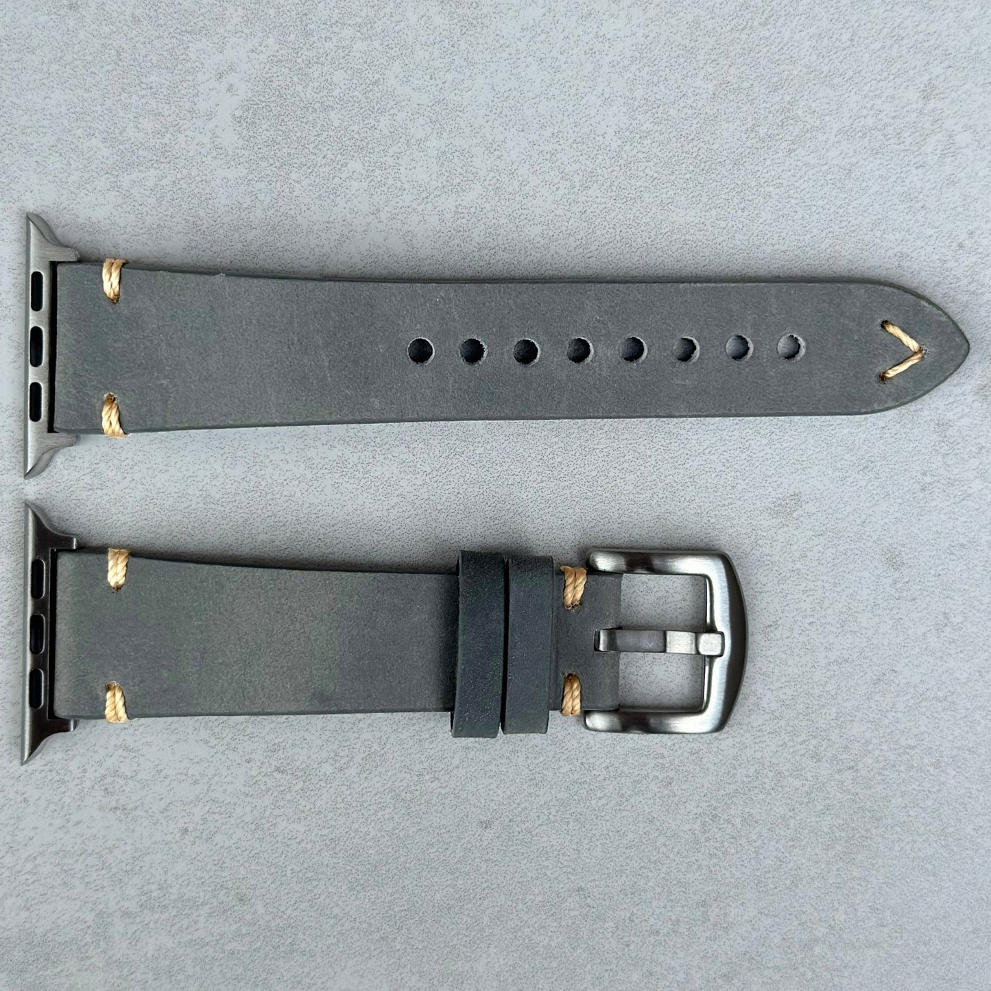 Stone grey full grain leather Apple Watch strap. Apple Watch Series 3, 4, 5, 6, 7, 8, 9, SE and Ultra. Watch And Strap