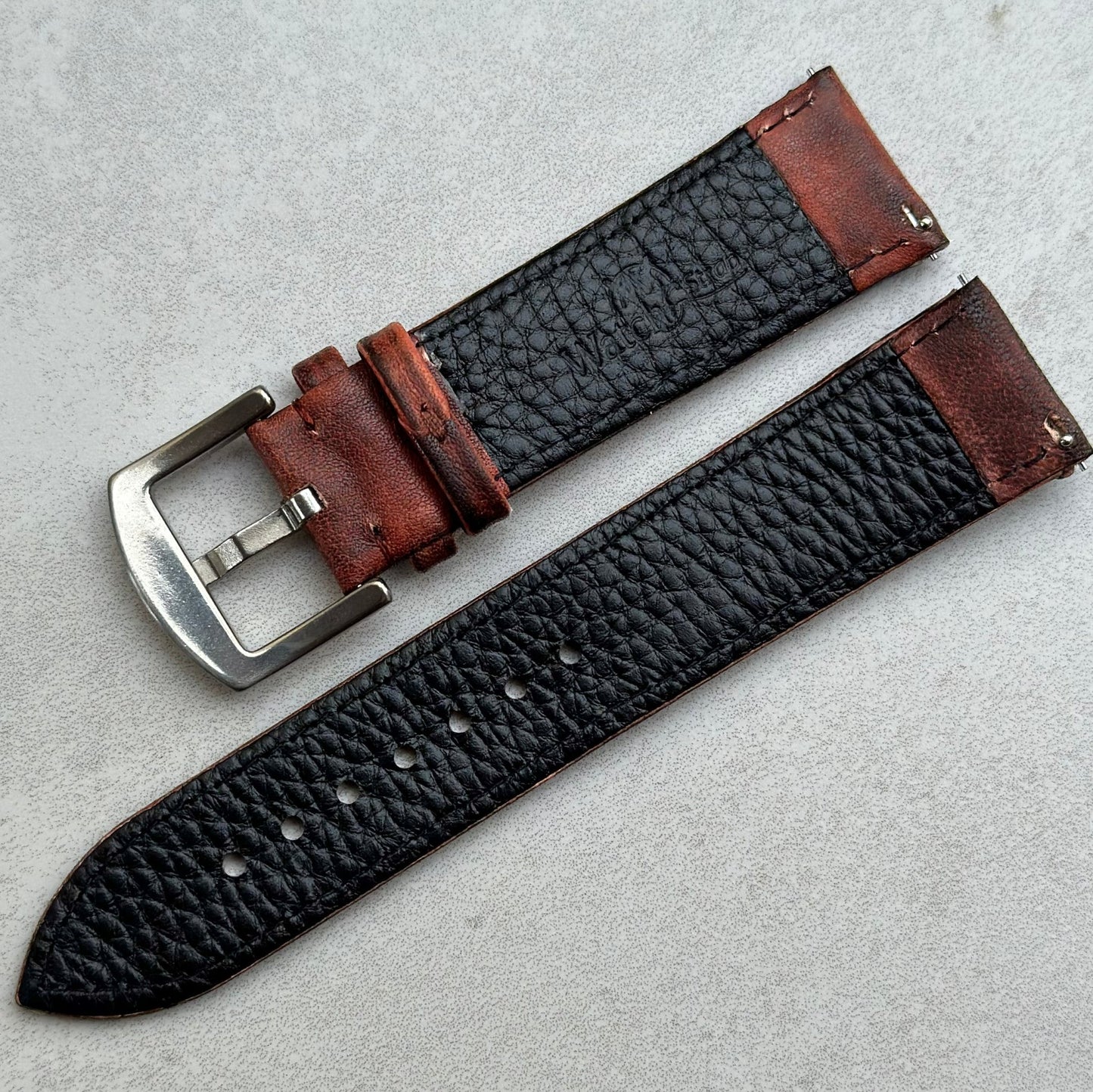 The Milan: Matured Brown Padded Leather Watch Strap - watchandstrapco