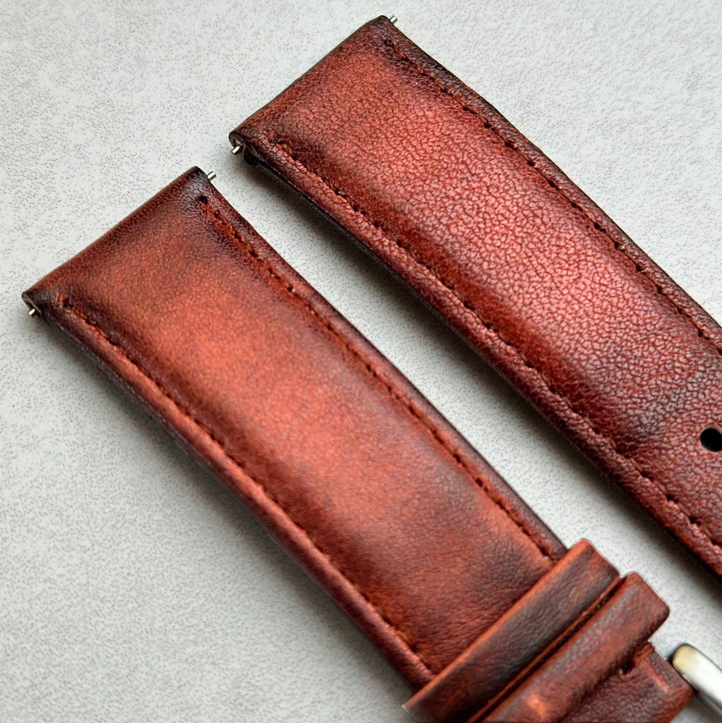 The Milan: Matured Brown Padded Leather Watch Strap - watchandstrapco