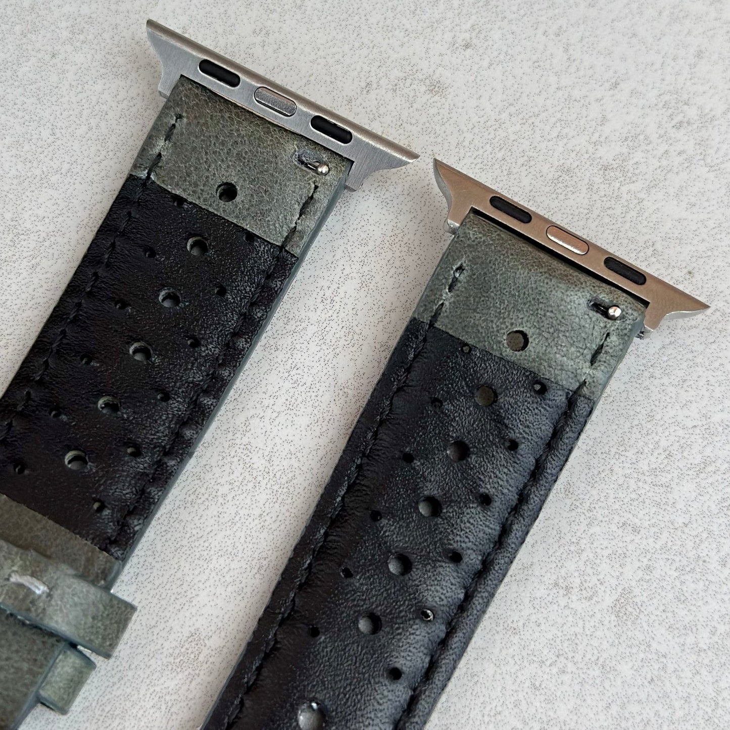 Rear top of the Montecarlo grey perforated leather watch strap. Watch And Strap