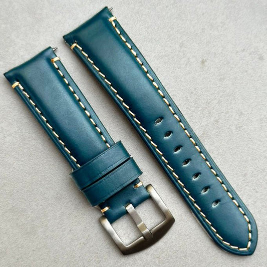 Oslo blue full grain leather watch strap. Padded leather watch strap. 18mm, 20mm, 22mm, 24mm. Watch And Strap
