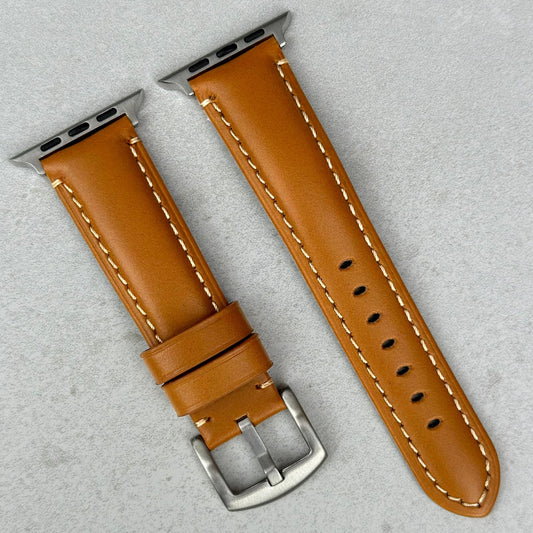 Oslo tan full grain leather Apple Watch strap. Apple Watch Series 3, 4, 5, 6, 7, 8, 9, SE and Ultra. Watch And Strap