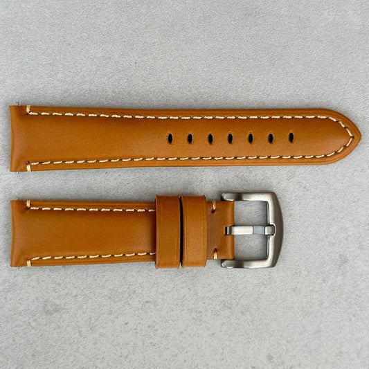 Oslo tan full grain leather watch strap. Padded leather watch strap. 18mm, 20mm, 22mm, 24mm. Watch And Strap.
