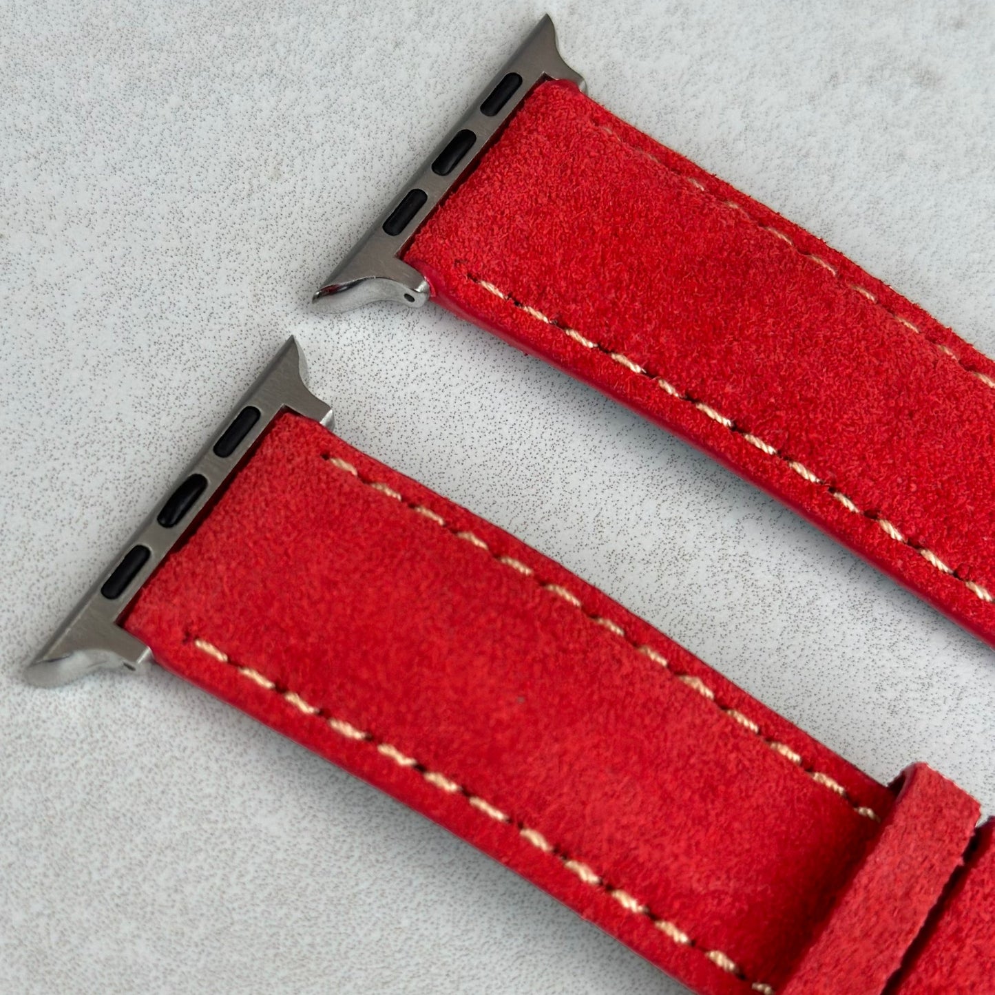 The Paris: Ruby Red Padded Suede Apple Watch Strap