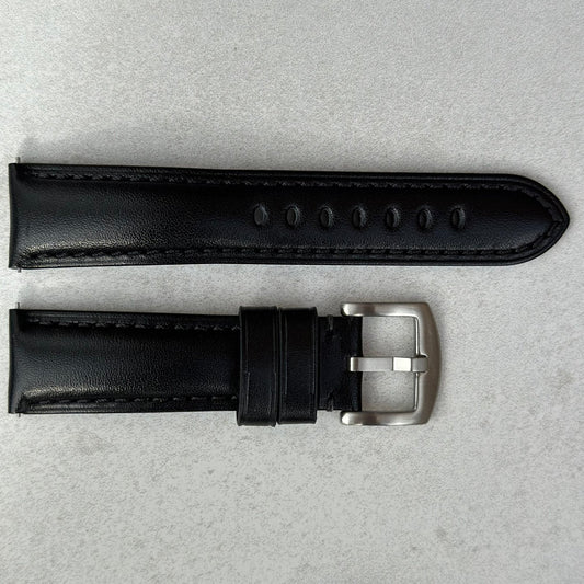 Prague jet black vegetable tanned leather watch strap. Padded leather watch strap. 18mm, 20mm, 22mm, 24mm. Watch And Strap.