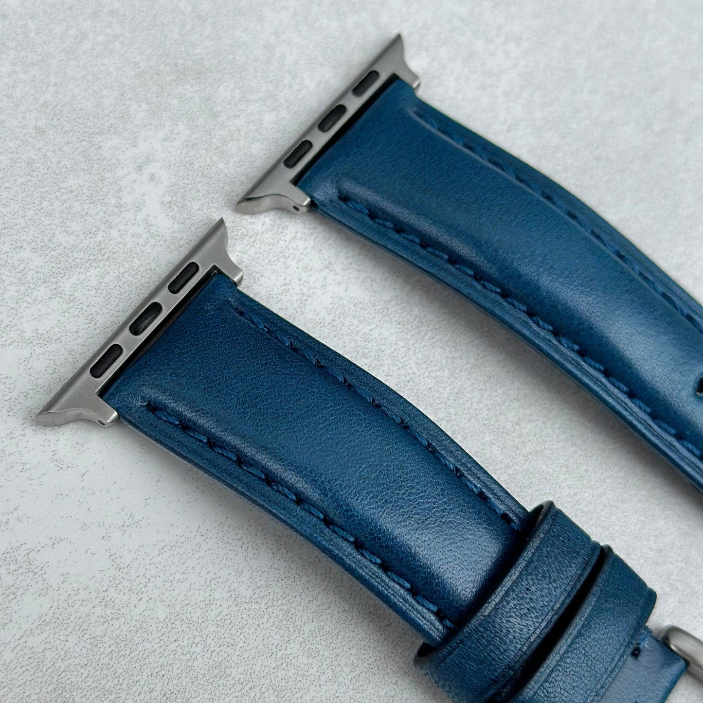 Top of the Prague marine blue full grain leather watch strap. Watch And Strap.