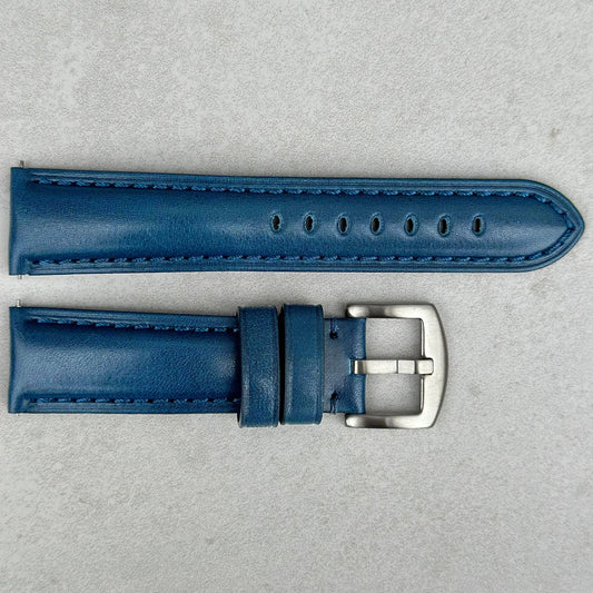 Prague marine blue vegetable tanned leather watch strap. Padded leather watch strap. 18mm, 20mm, 22mm, 24mm. Watch And Strap.