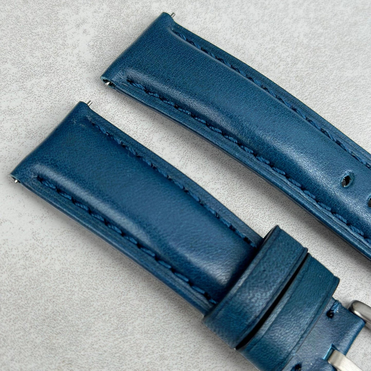 Top of the Prague marine blue vegetable tanned leather watch strap. Padded leather watch strap. Watch And Strap.