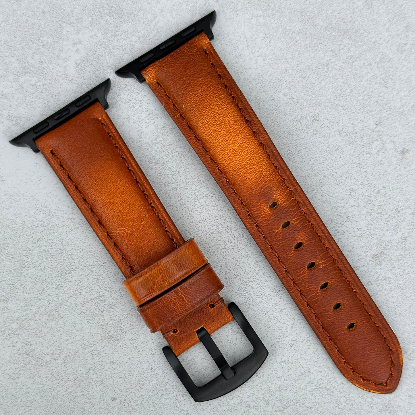 The Prague: Cognac Vegetable Tanned Full Grain Leather Apple Watch Strap