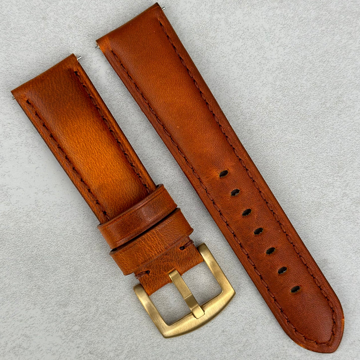 The Prague: Cognac Brown Vegetable Tanned Full Grain Leather Watch Strap