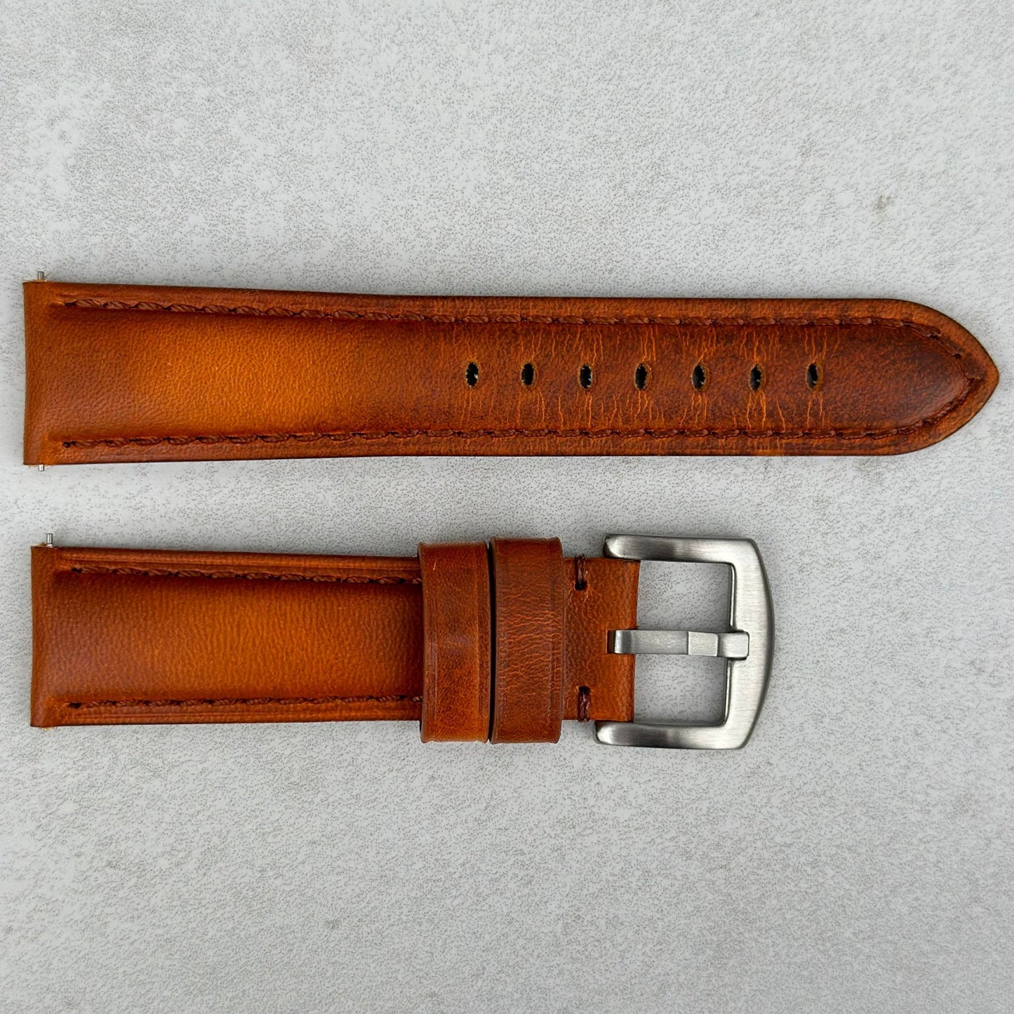 Prague cognac brown vegetable tanned leather watch strap. Padded watch strap. 18mm, 20mm, 22mm, 24mm Watch And Strap