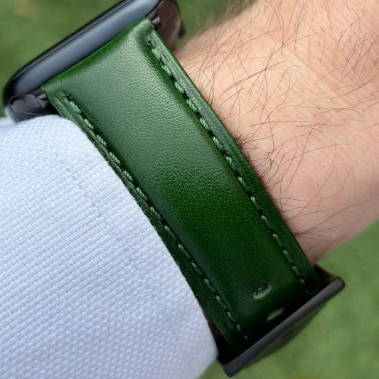 The Prague: Racing Green Vegetable Tanned Full Grain Leather Apple Watch Strap