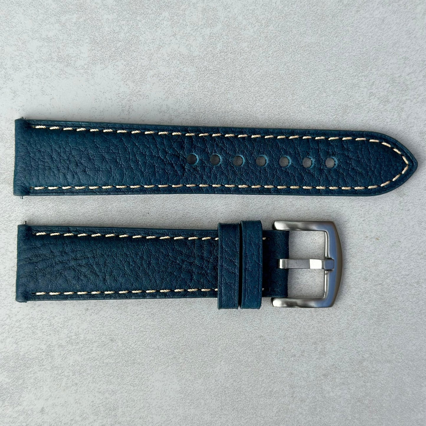 Rome Prussian blue full grain leather watch strap with contrast ivory stitching. 18mm, 20mm, 22mm, 24mm. Watch And Strap.