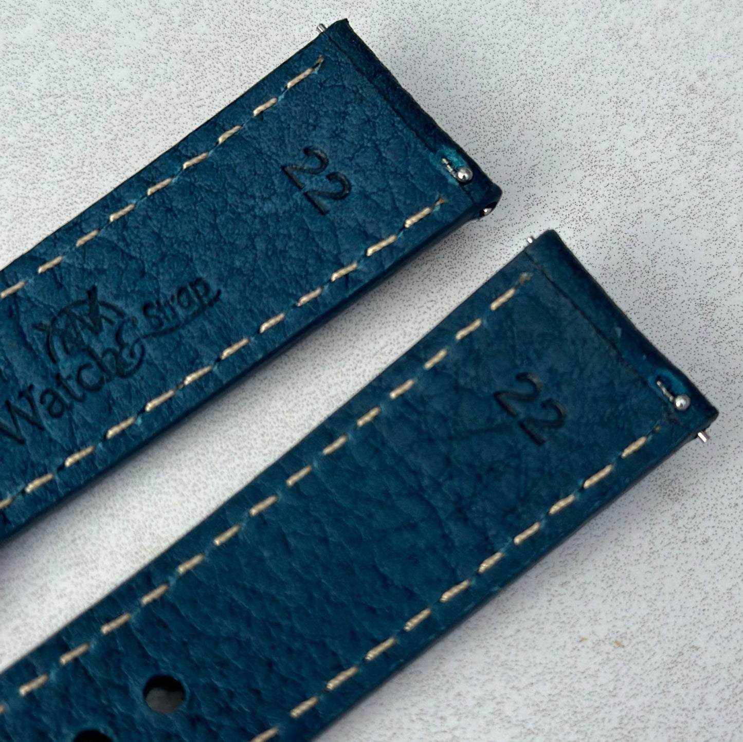 Quick release pins on the Rome Prussian blue Italian leather watch strap. Watch And Strap.
