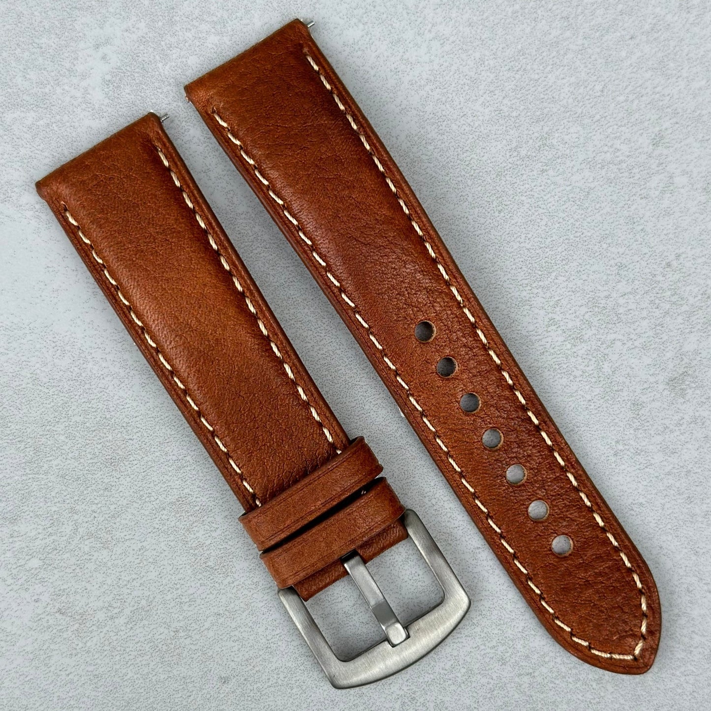 Rome copper tan Italian leather watch strap with contrast ivory stitching. 18mm, 20mm, 22mm, 24mm. Watch And Strap