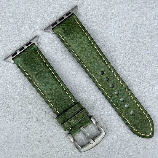 Rome green full grain Italian leather Apple Watch strap. Series 3, 4, 5, 6, 7, 8, 9, SE and Ultra. Watch And Strap