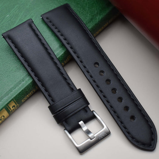 The Athens: Jet Black Full Grain Leather Watch Strap