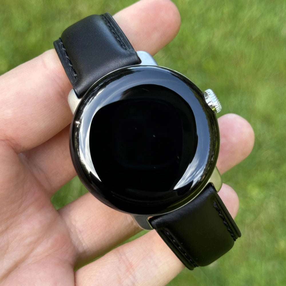 The Athens: Jet Black Full Grain Leather Google Pixel Watch Strap