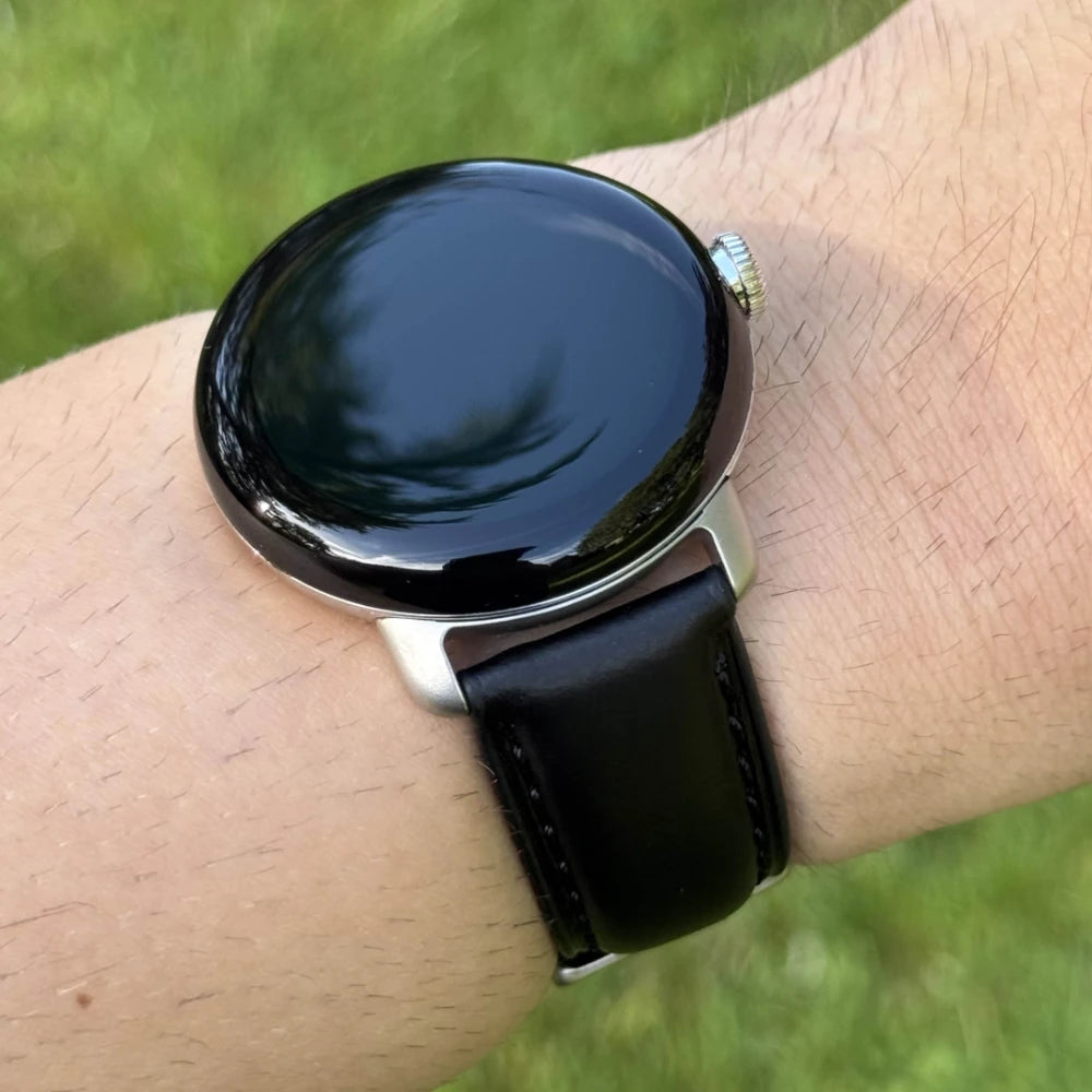 The Athens: Jet Black Full Grain Leather Google Pixel Watch Strap