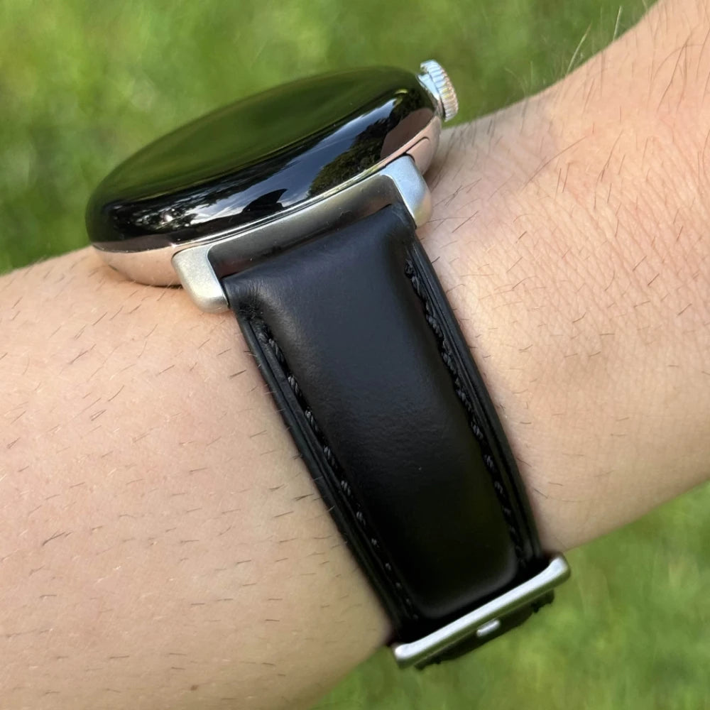 The Athens: Jet Black Full Grain Leather Google Pixel Watch Strap