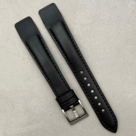 The Athens: Jet Black Full Grain Leather Open Ended Watch Strap