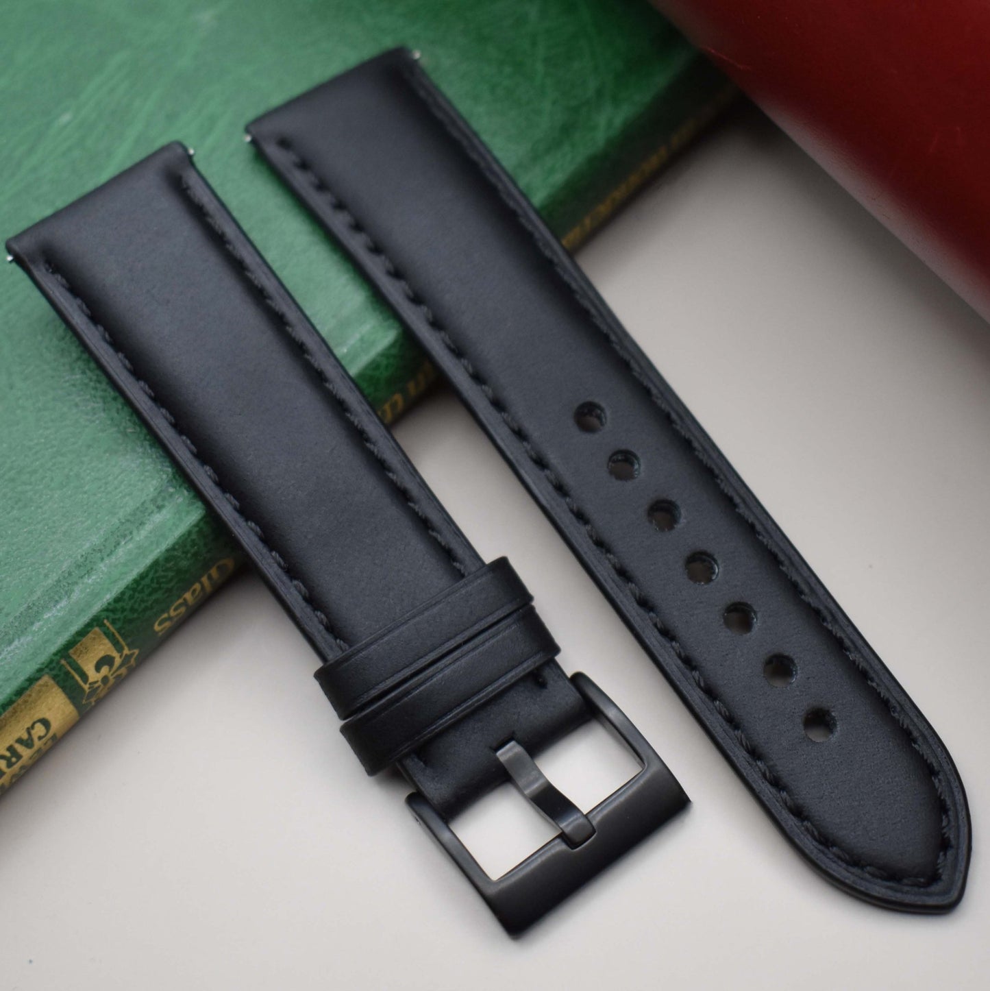 The Athens: Jet Black Full Grain Leather Watch Strap