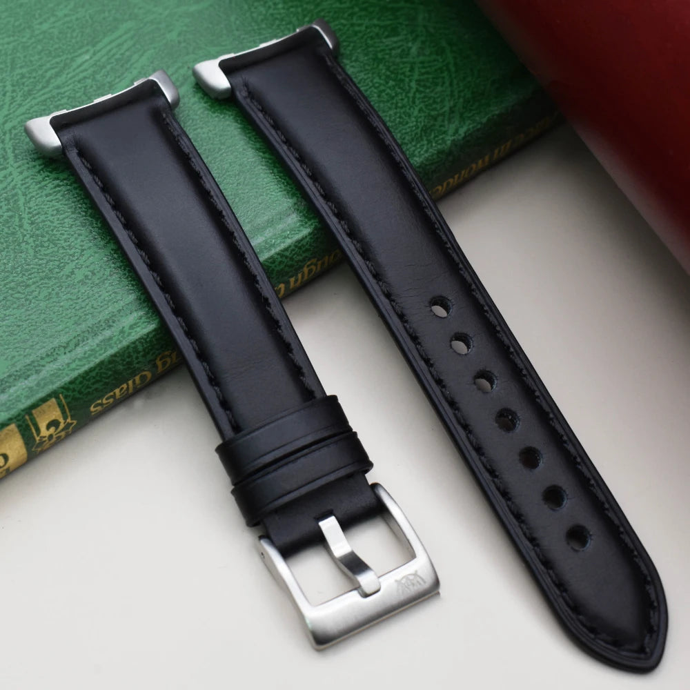 The Athens: Jet Black Full Grain Leather Google Pixel Watch Strap