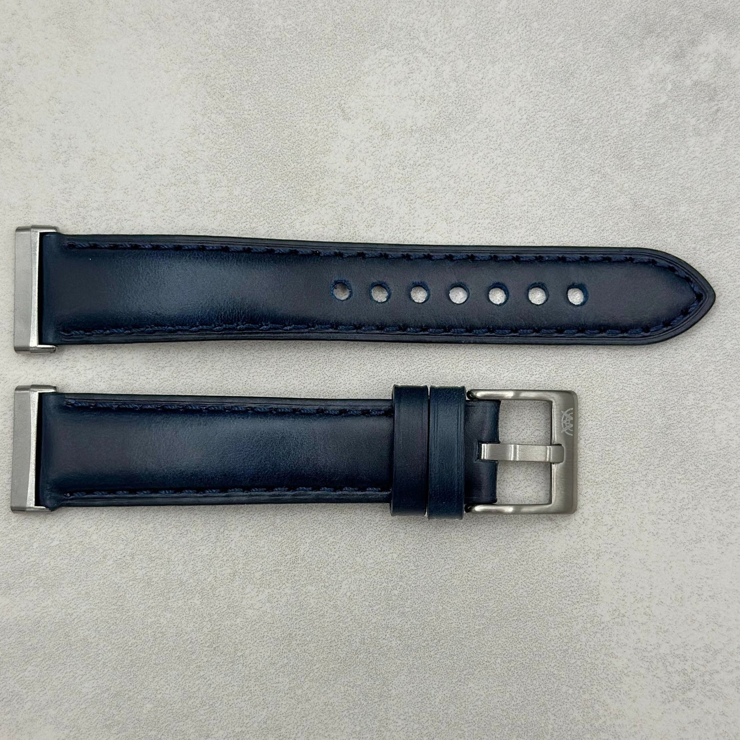 The Athens: Deep Ocean Blue Full Grain Leather Fitbit Versa/Sense Watch Strap