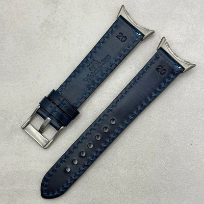 The Athens: Deep Ocean Blue Full Grain Leather Google Pixel Watch Strap