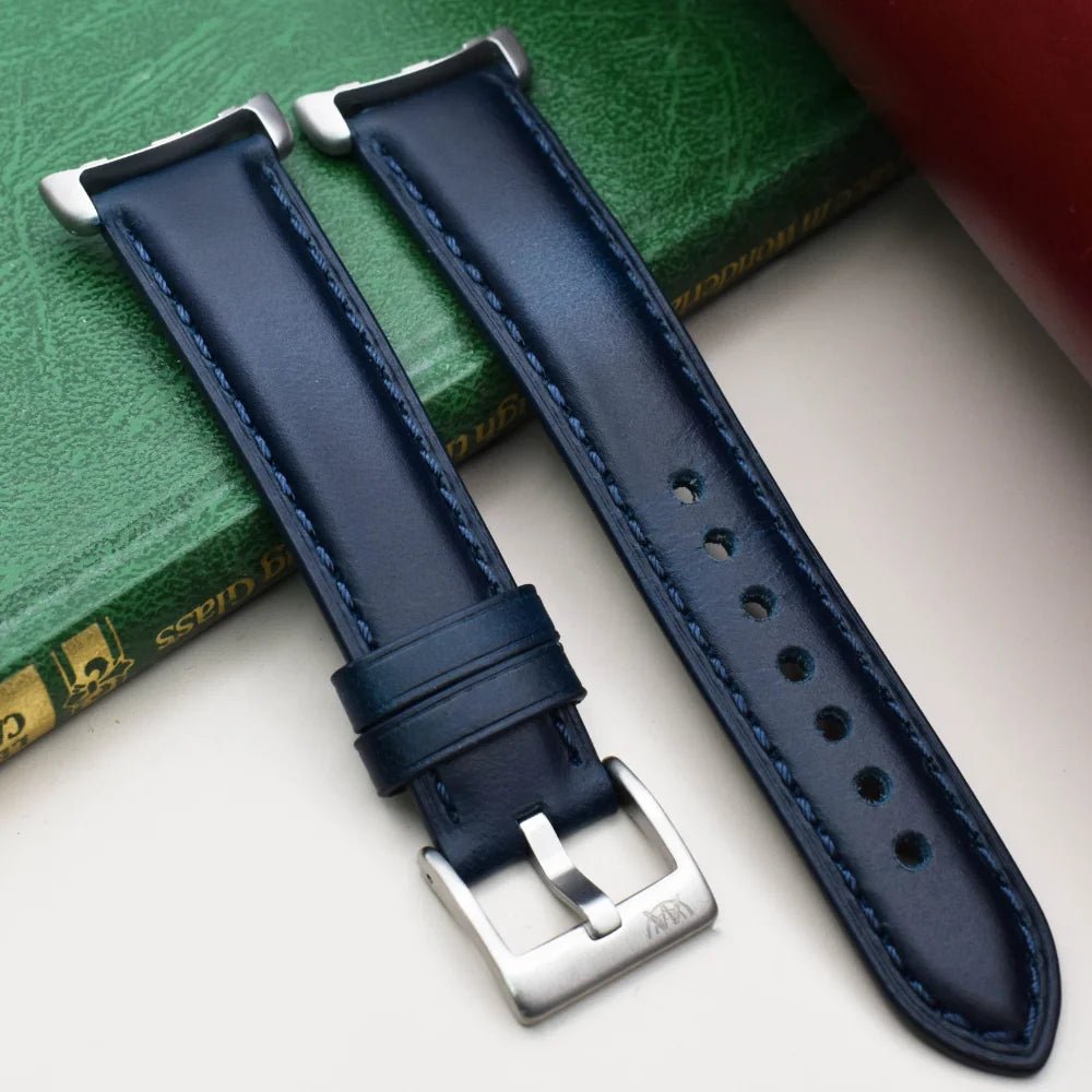 Navy Blue Full Grain Leather Google Pixel Watch Strap. Google Pixel Watch 2, 3, 4, 5. Stainless steel hardware. Watch And Strap.